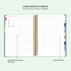 
                  
                    Two-page monthly calendar inside a 6×9 hardcover student planner
                  
                