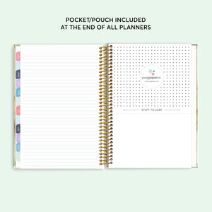 
                  
                    Storage pocket inside a 6×9 hardcover student planner
                  
                