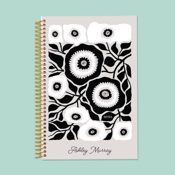 6x9 Notebook/Journal - Artful Flowers Black and White