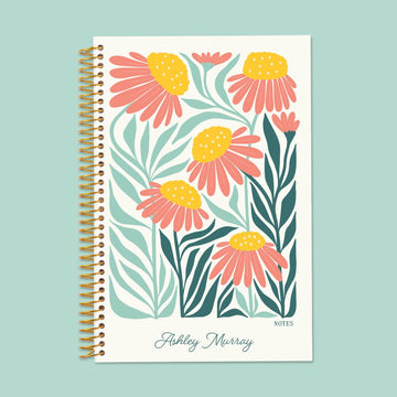 6x9 Notebook/Journal - Artful Flowers Pink Green Orange