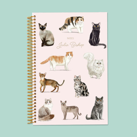 Notebook with cat breed illustration cover – lined or dot grid pages, perfect for journaling or notes.