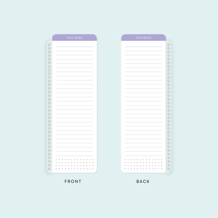 Lavender-colored pagemarker clips effortlessly into your planner, providing a reusable space for notes, goals, and important reminders.