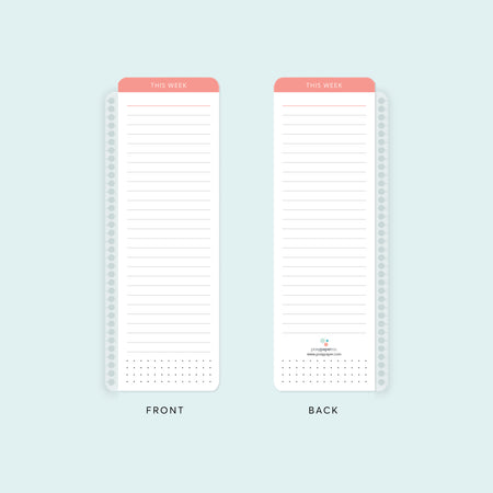 Soft pink pagemarker clips into your planner’s coil, providing a reusable space to write, track, and erase your most important notes and lists.