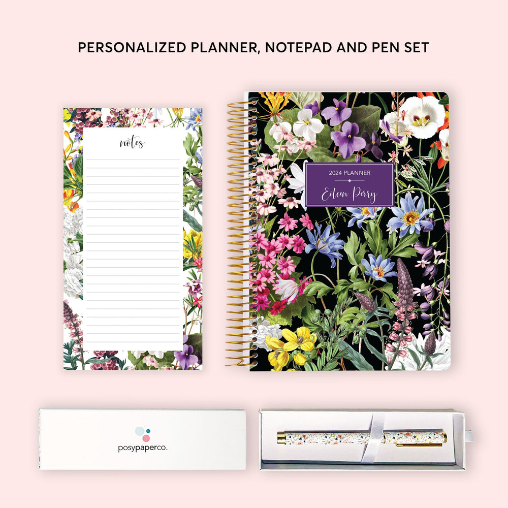 6x9 Weekly Planner, Notepad and Rollerball Pen Set - Colorful Florals