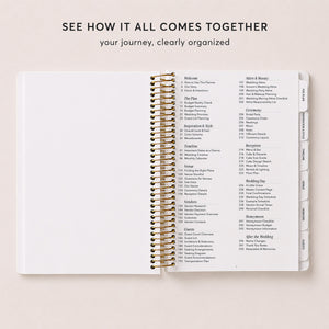 
                  
                    Wedding planner table of contents showing the sections inside
                  
                