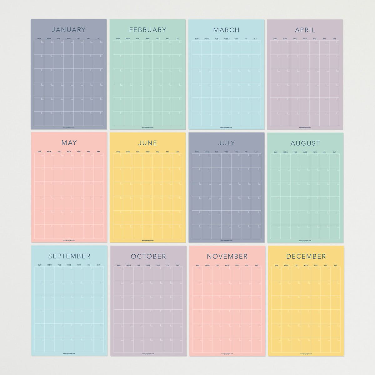 Minimal Color undated wall calendar page
