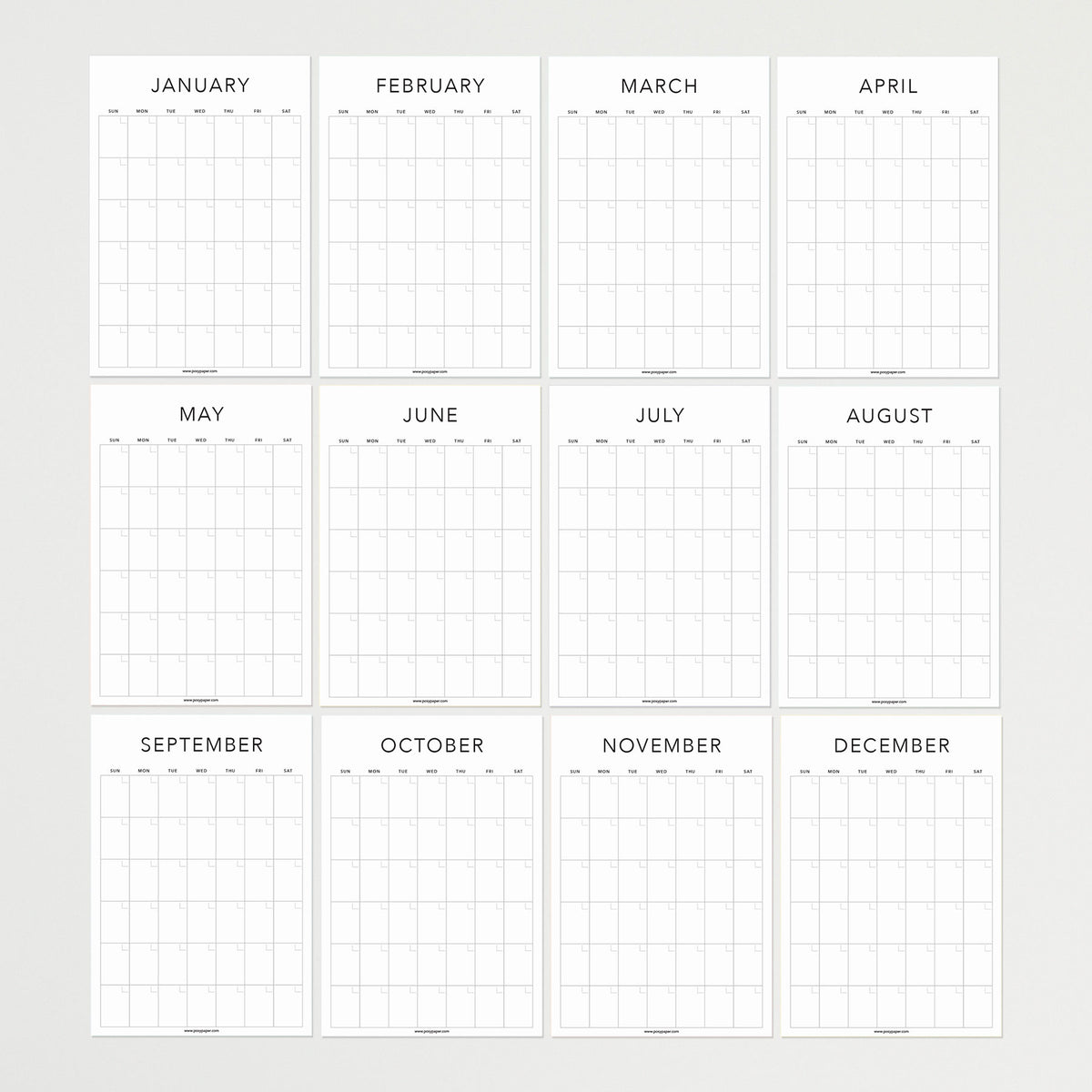 Minimal undated wall calendar page