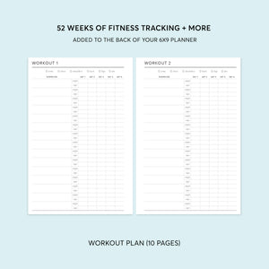 
                  
                    Workout plan pages in the 6×9 fitness planning section
                  
                