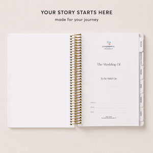 
                  
                    Wedding planner title page with spaces for the couple and wedding date
                  
                