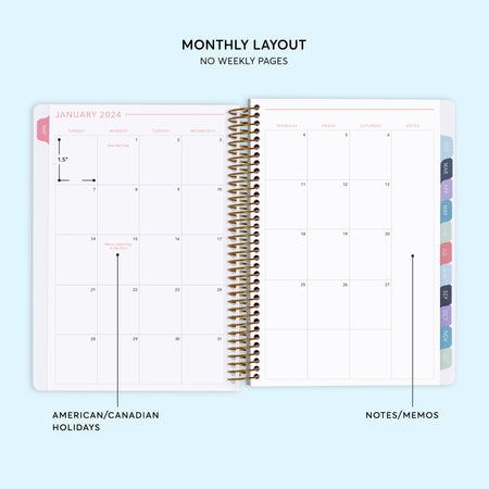 6x9 Monthly Planner - Blue Lavender Watercolor Gradient