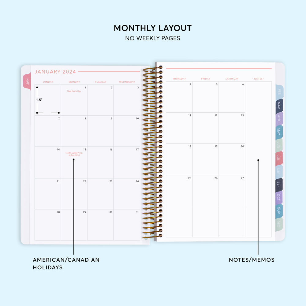 6x9 Monthly Planner - Flirty Florals Mauve