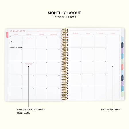 8.5x11 Monthly Planner - White Blue Pink Watercolor Floral