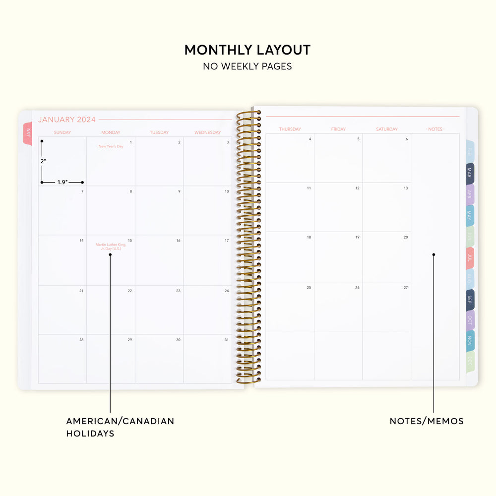 8.5x11 Monthly Planner - Pink Grey Watercolor Gradient