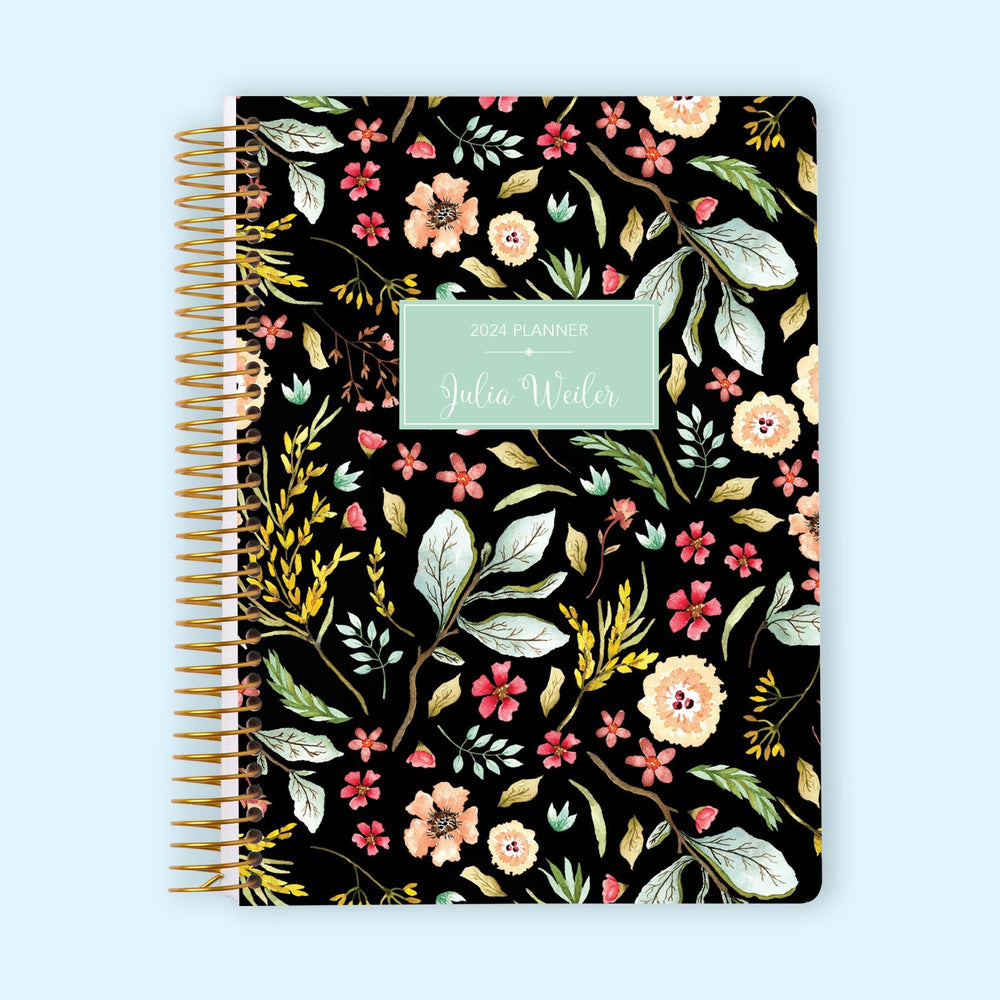 6x9 Monthly Planner - Black Meadow Floral
