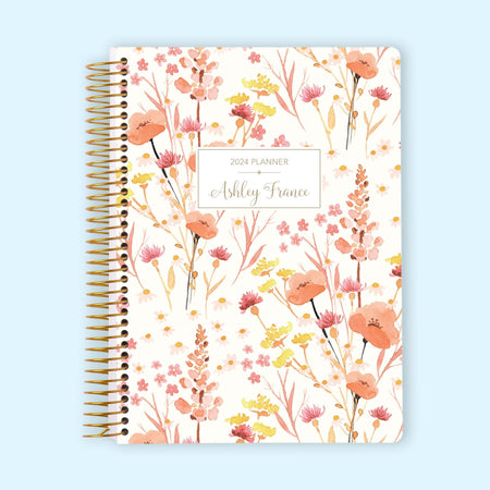 6x9 Monthly Planner - Field Flowers Pink