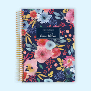 
                  
                    6x9 Monthly Planner - Navy Blue Pink Watercolor Floral
                  
                
