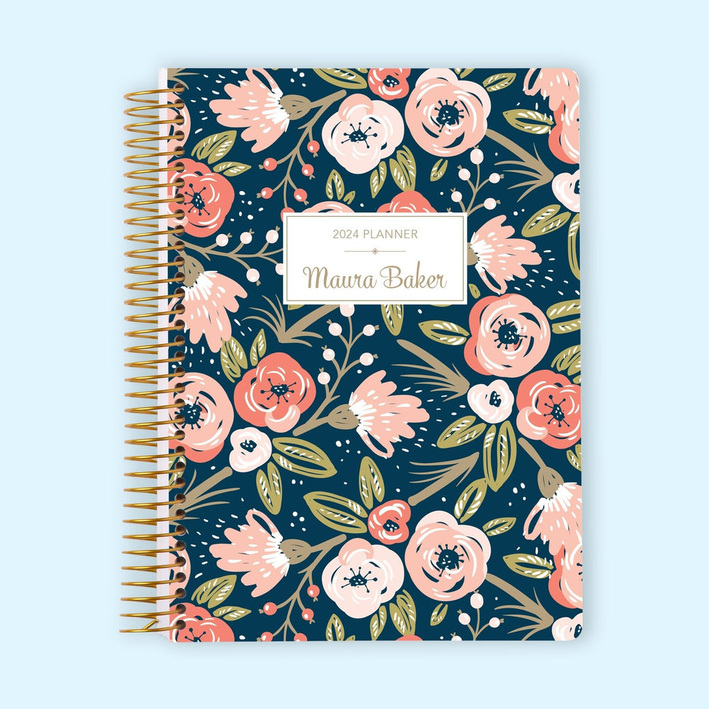 6x9 Monthly Planner - Navy Pink Gold Floral