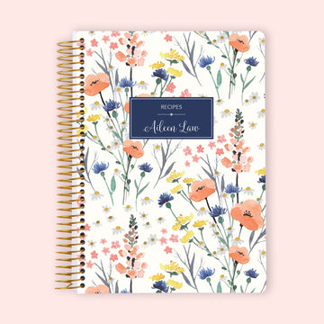 Personalized Recipe Book - Field Flowers Blue