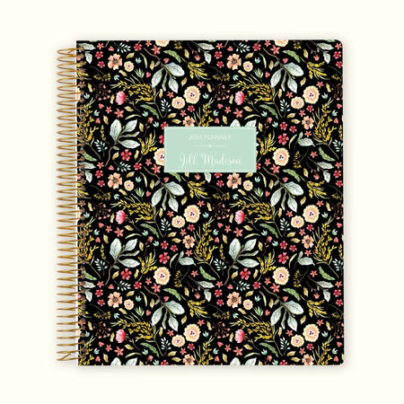 8.5x11 Monthly Planner - Black Meadow Floral