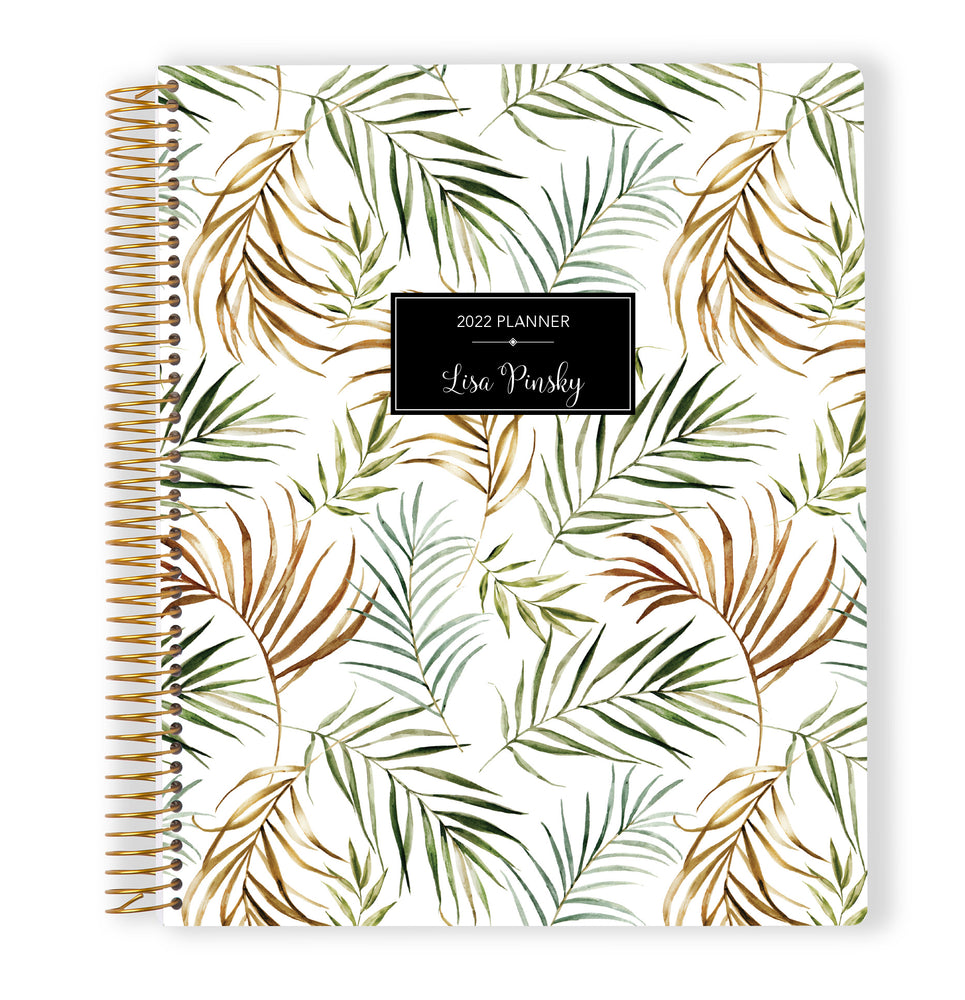 8.5x11 Monthly Planner - Green Gold Tropical Palms