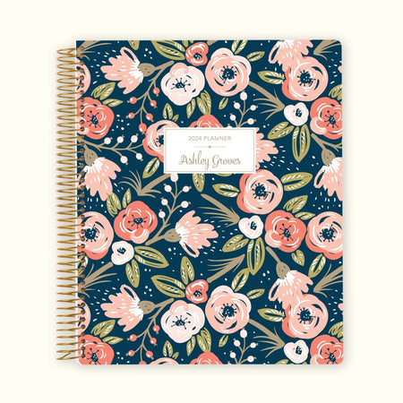 8.5x11 Monthly Planner - Navy Pink Gold Floral