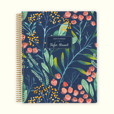 8.5x11 Monthly Planner - Navy Watercolor Floral