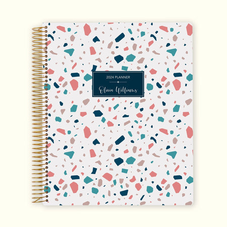 8.5x11 Monthly Planner - Pink Teal Terrazzo