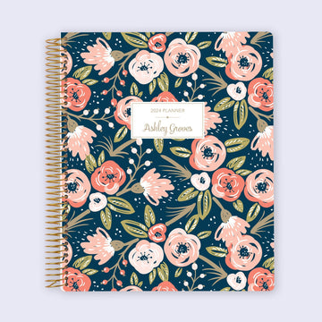 8.5x11 Student Planner - Navy Pink Gold Floral