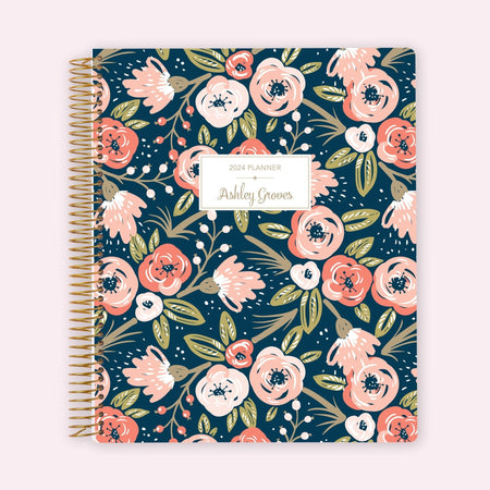 8.5x11 Teacher Planner - Navy Pink Gold Floral