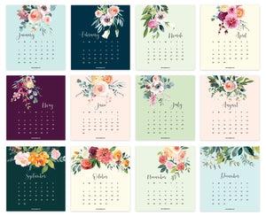 
                  
                    Overview of the twelve monthly Floral desk calendar card designs.
                  
                