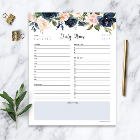 Daily Notepad - Navy Blush Roses