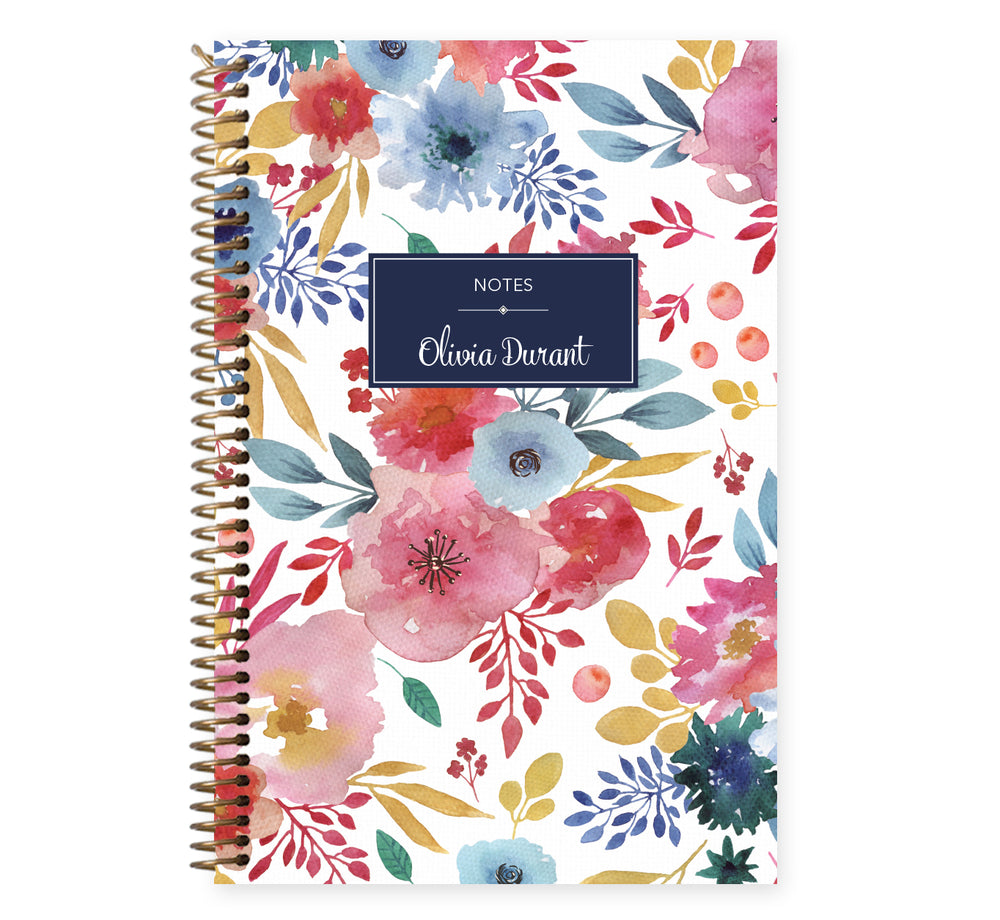 Notebook/Journal - White Pink Blue Watercolor Floral